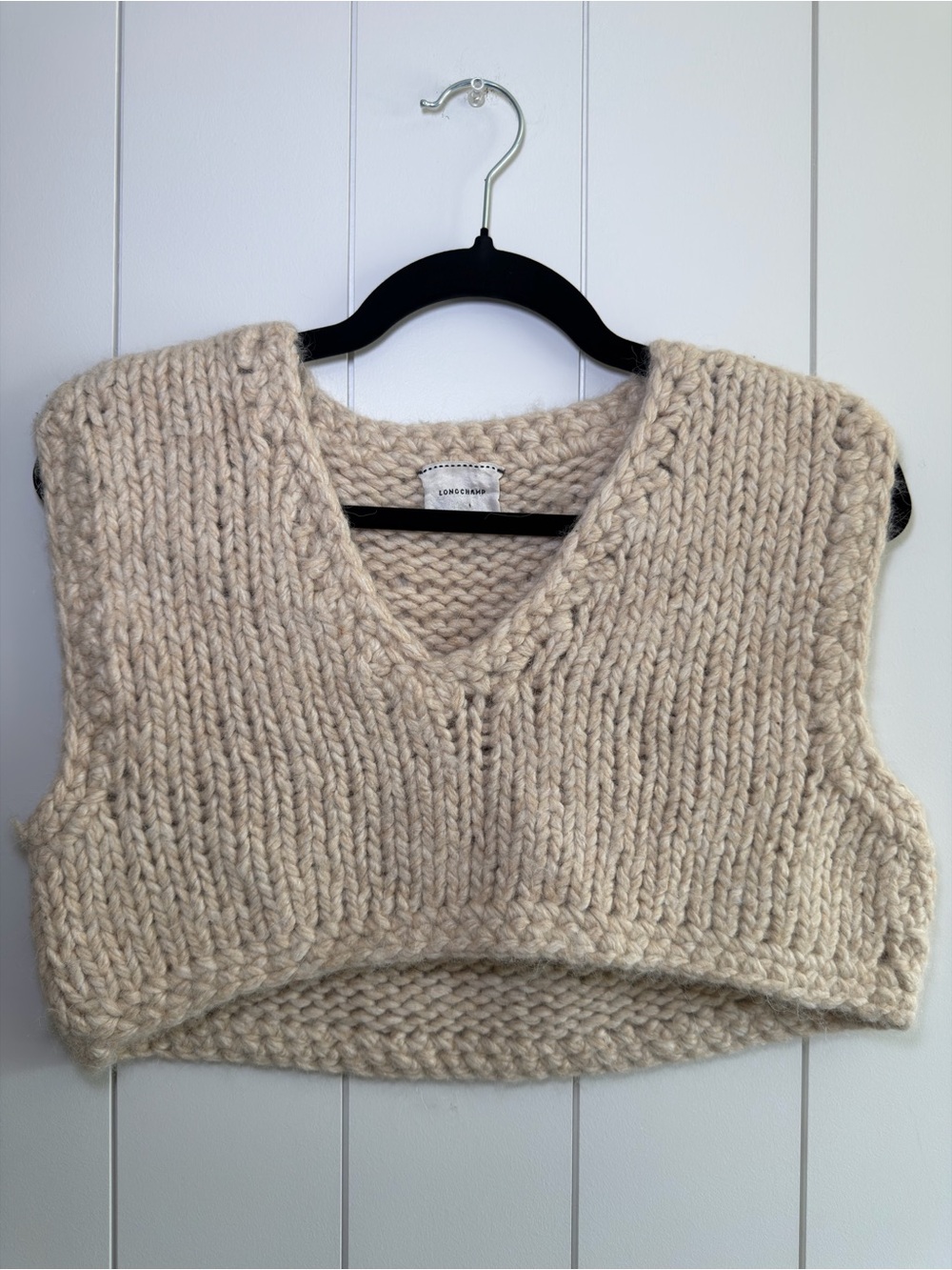 Longchamp Cream Chunky V-Neck Cropped Knit Vest